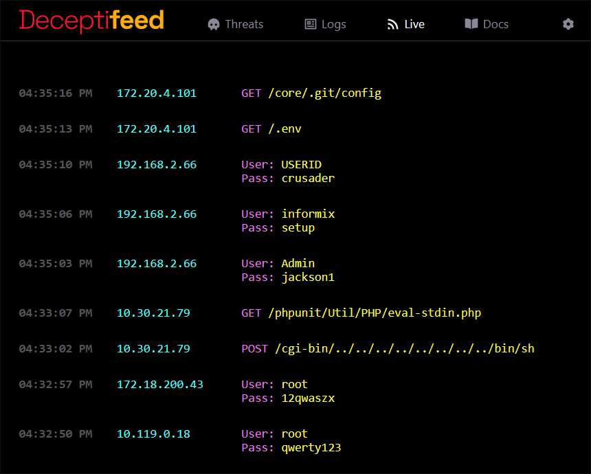 Example showing real-time honeypot log monitoring