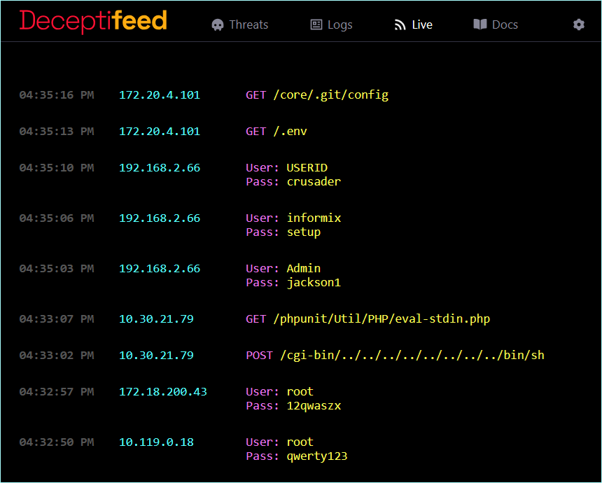 Example showing real-time honeypot log monitoring